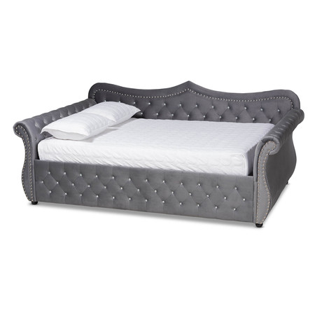 Baxton Studio Abbie Grey Velvet and Crystal Tufted Full Size Daybed 164-10423